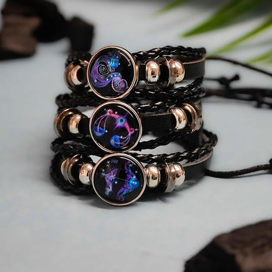 🔥Zodiac Constellation Black Leather Guardian Bracelet 🔥✅